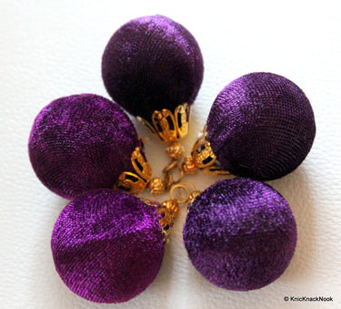 Violet And Gold Velvet Bead x 2